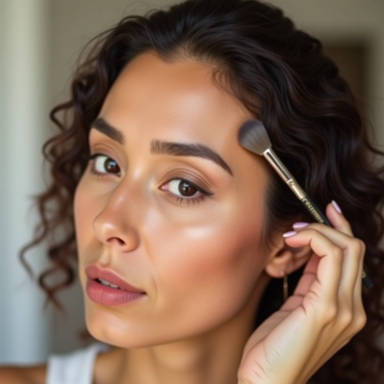 Aplicação de bronzer na linha do cabelo e queixo.