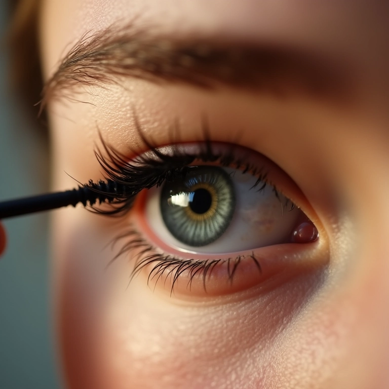 Aplicação de máscara de cílios na maquiagem fox eyes.