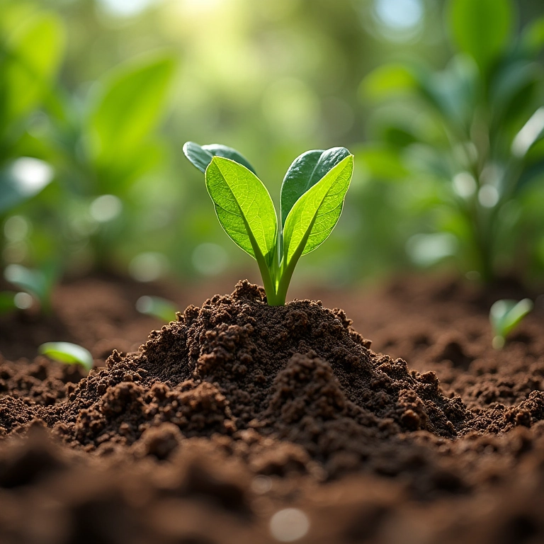 Aplicação de mulching em um jardim para evitar a erosão.