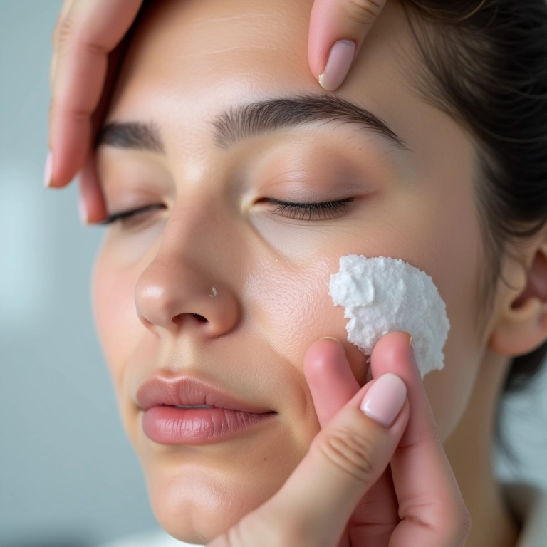 Aplicação de peeling químico no rosto para tratamento de cicatrizes.