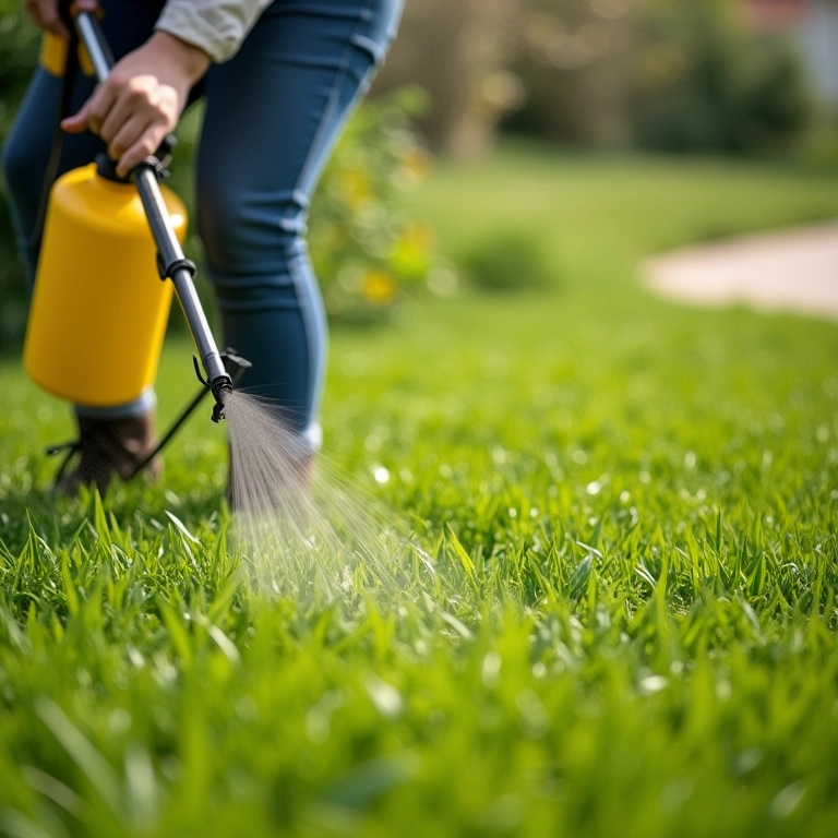 Aplicando controle natural de pragas no gramado.