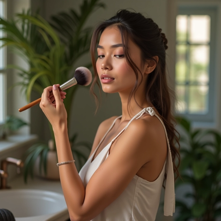 Aplicando iluminador corporal para um efeito natural.