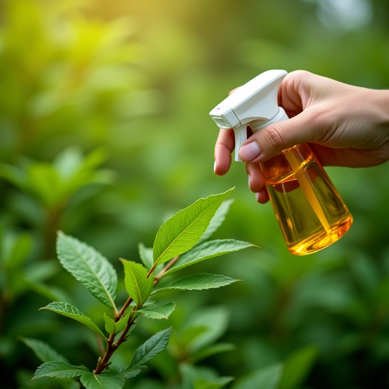 Aplicando óleo de neem em planta contra tripes.
