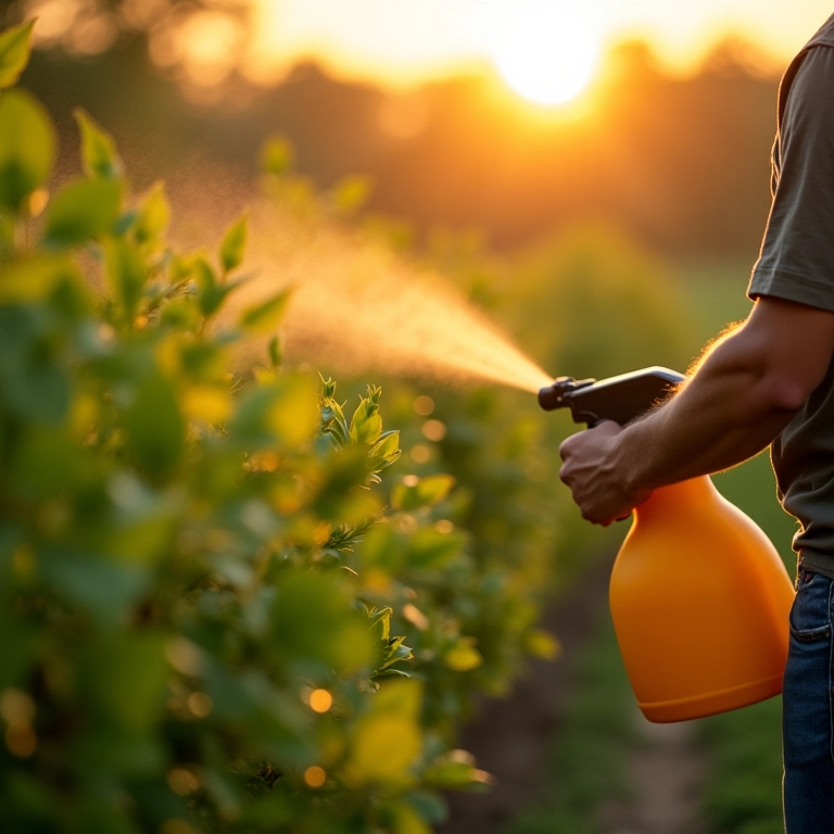 Aplicando óleo de neem no final da tarde.