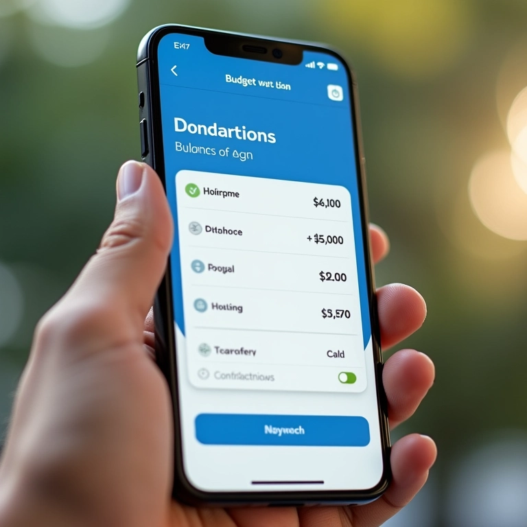 Aplicativo de orçamento no smartphone com categoria 'Doações'.