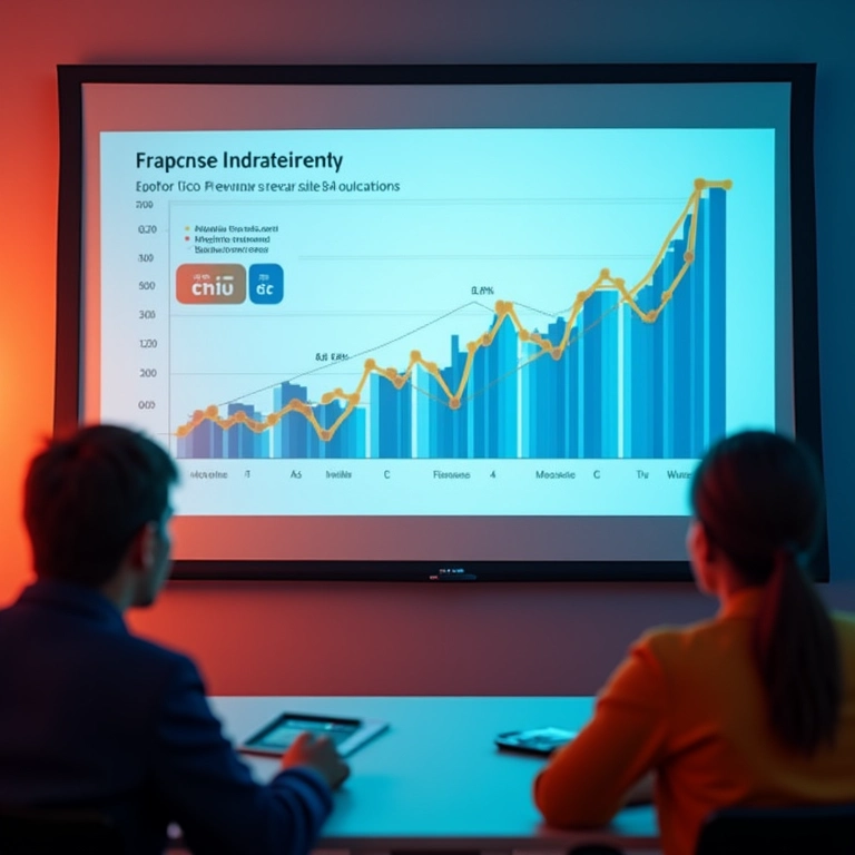 Apresentação de tendências de mercado de franquias em sala de reunião vibrante.
