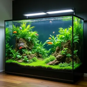 Crie Um Ecossistema Aquático Com Um Jardim Em Aquário Aquário plantado exuberante em casa brasileira moderna.