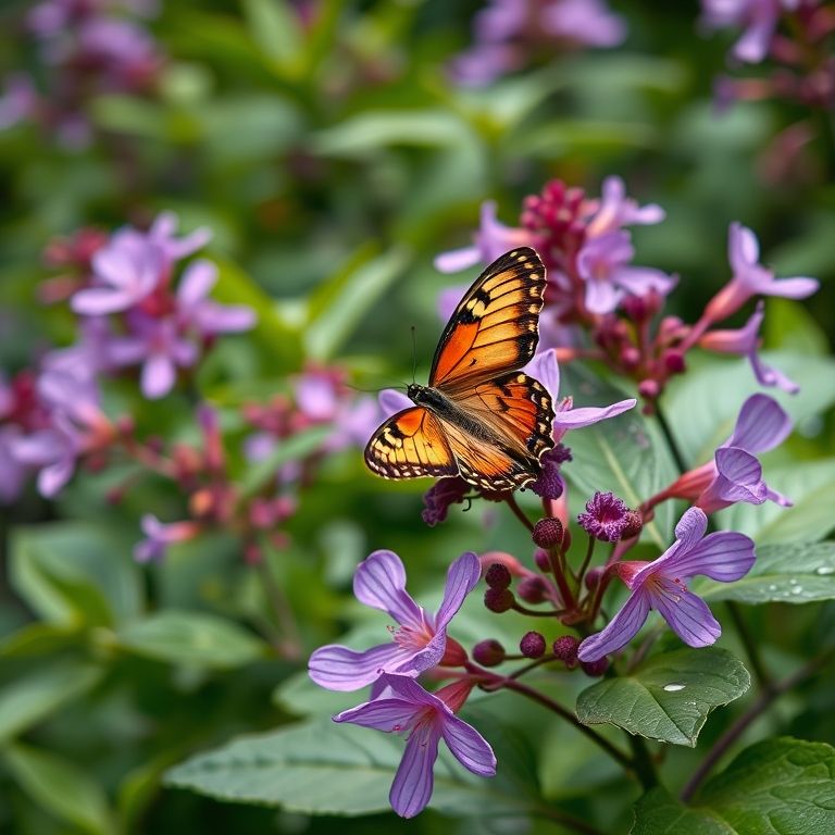 Arbusto de alfazema com borboleta se alimentando.