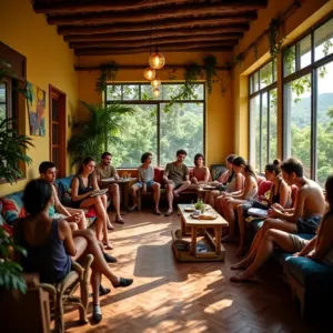 Hospedagem ideal: 7 dicas para escolher a sua Área comum acolhedora em hostel no Brasil, com viajantes diversos.