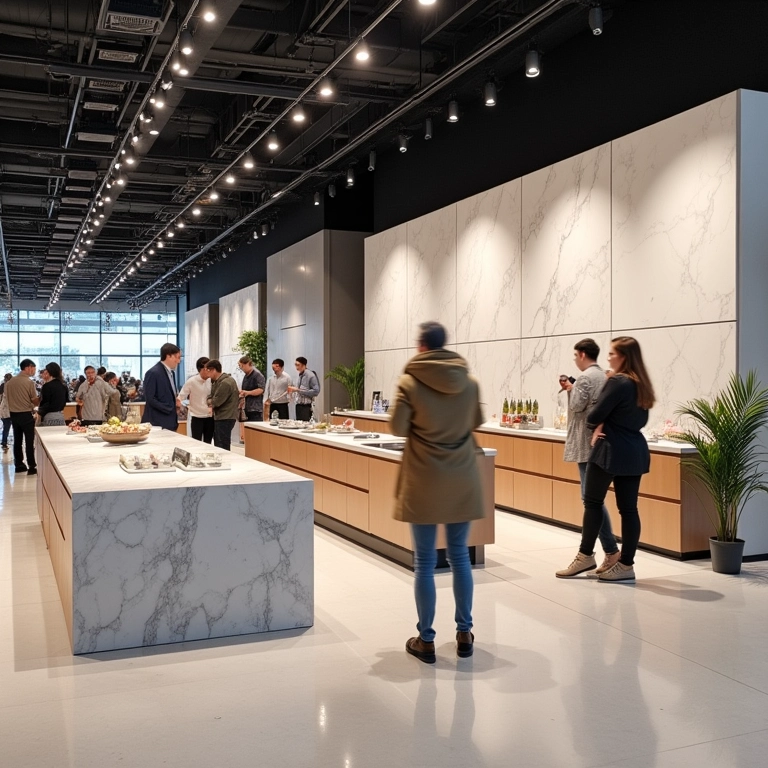 Área de exposição de Silestone em loja de construção.