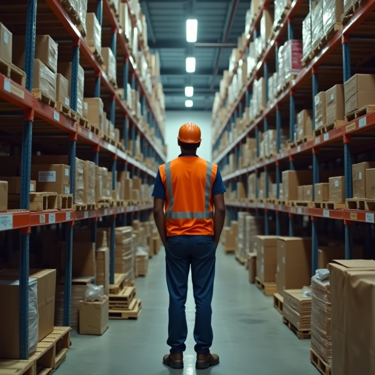 Armazém desorganizado com produtos defeituosos.