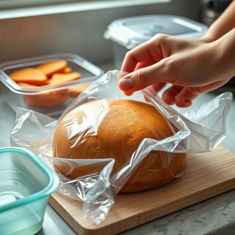 Armazenamento de bolo de batata doce.