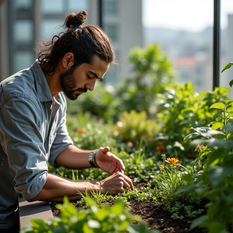 Arquiteta ensinando como preparar o substrato perfeito.