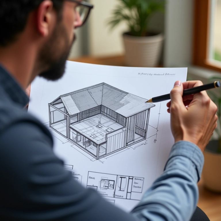 Arquiteta explicando projeto de canil.