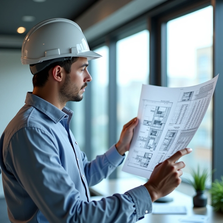 Arquiteto analisando custos de design paramétrico em escritório moderno.