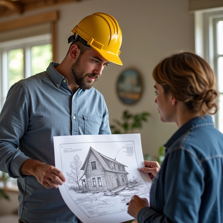 Arquiteto consultando cliente sobre projeto de arquitetura vernacular.