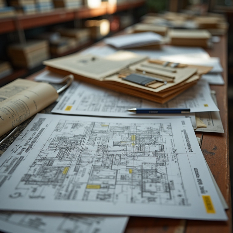 Arquivo organizado de documentos de construção.