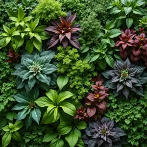 Arranjo criativo de diversas plantas, simbolizando seus significados ocultos.