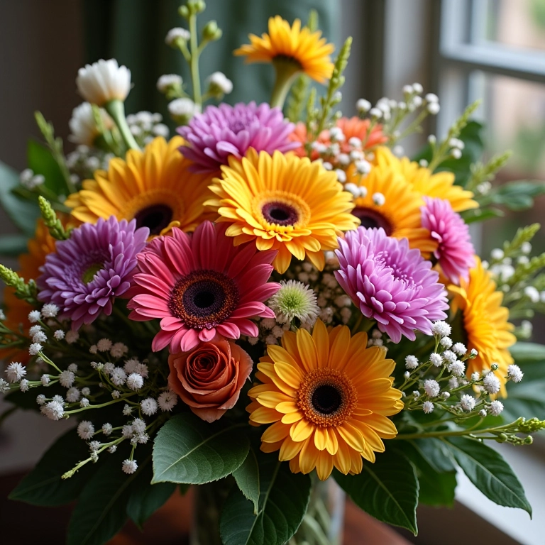 Arranjo de flores coloridas para funeral.