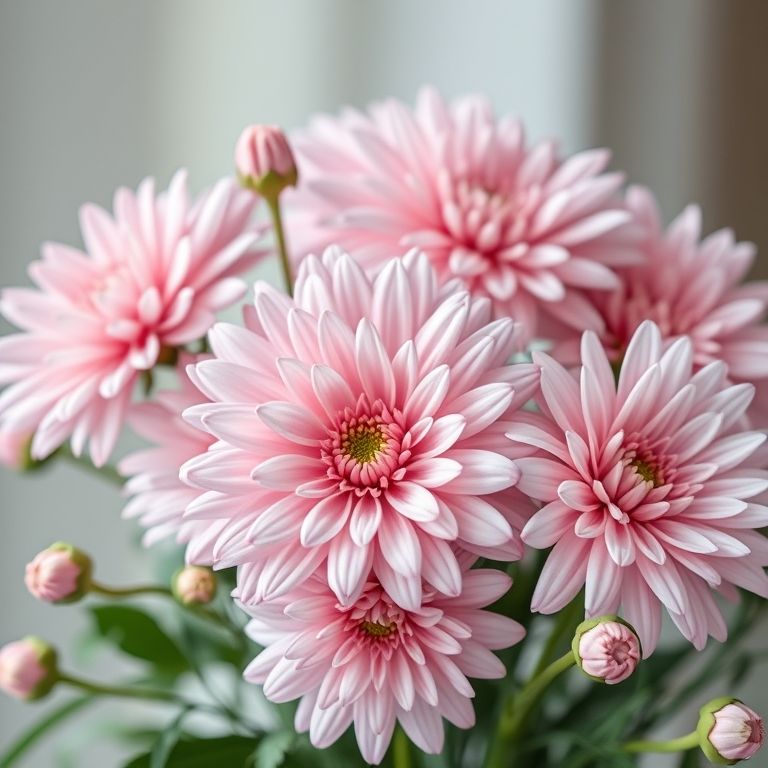 Arranjo delicado de crisântemos rosa.