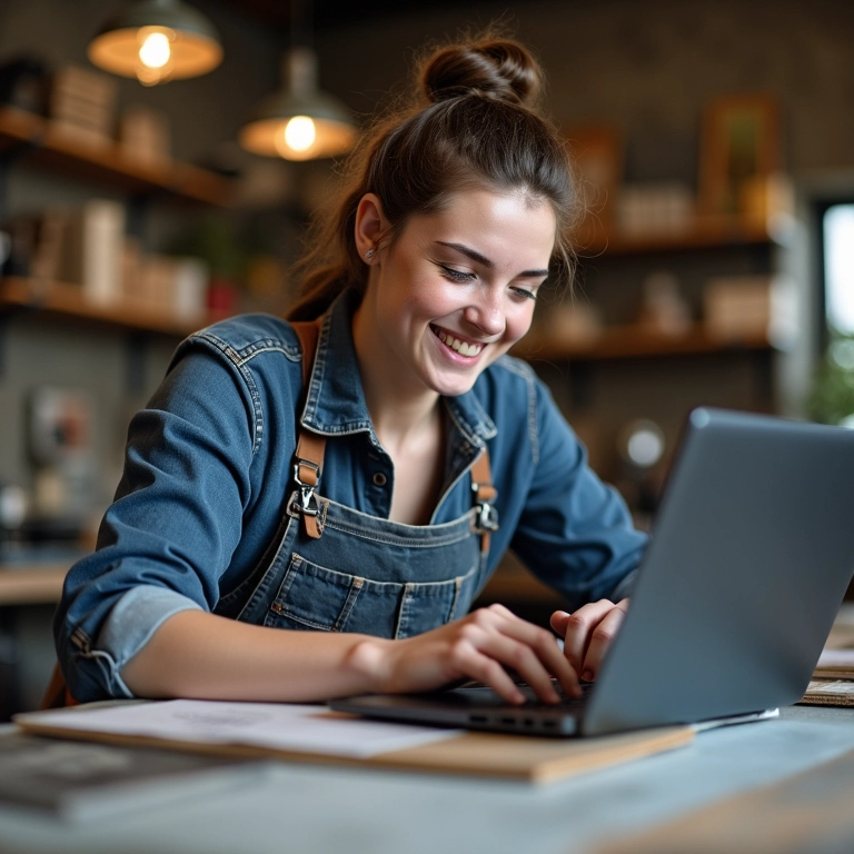 Artesã sorrindo ao se formalizar como MEI para artesanato em resina.