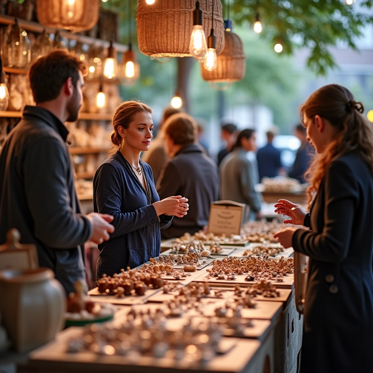 Artesão em feira de artesanato.