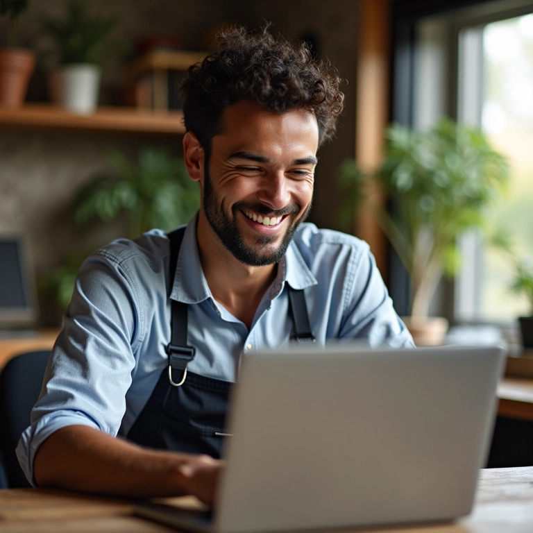 Artesão se formalizando como MEI em um laptop.