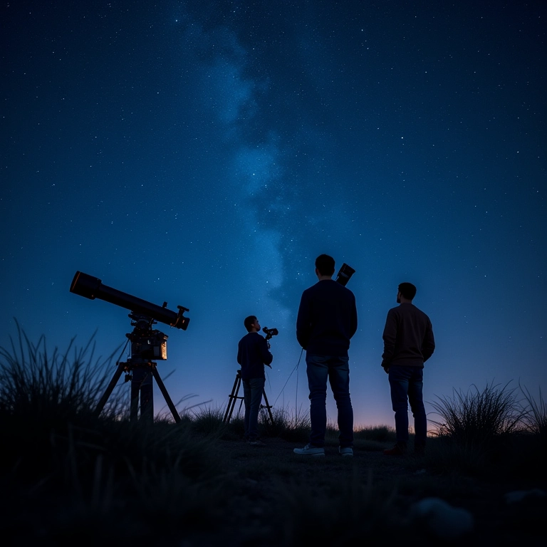 Astrônomos observando o céu noturno em busca de evidências da energia escura.