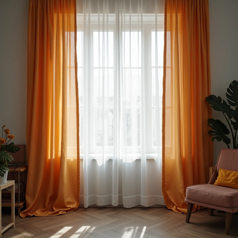 Ateliê iluminado mostrando cortinas sob medida sendo confeccionadas.