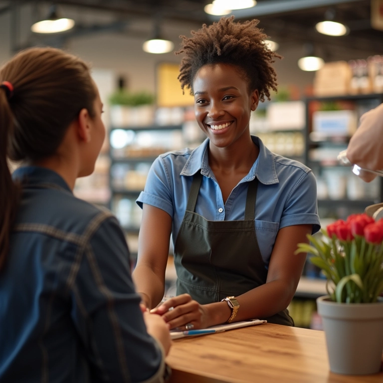 Atendente oferecendo atendimento personalizado.