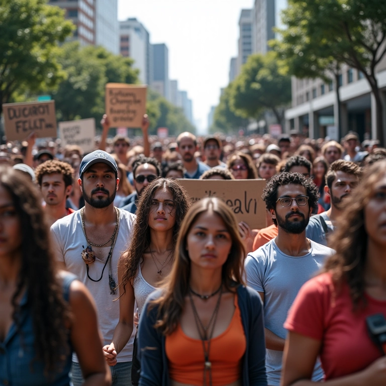 Ativistas protestando pacificamente por direitos humanos em praça brasileira, refletindo as campanhas da Anistia Internacional.