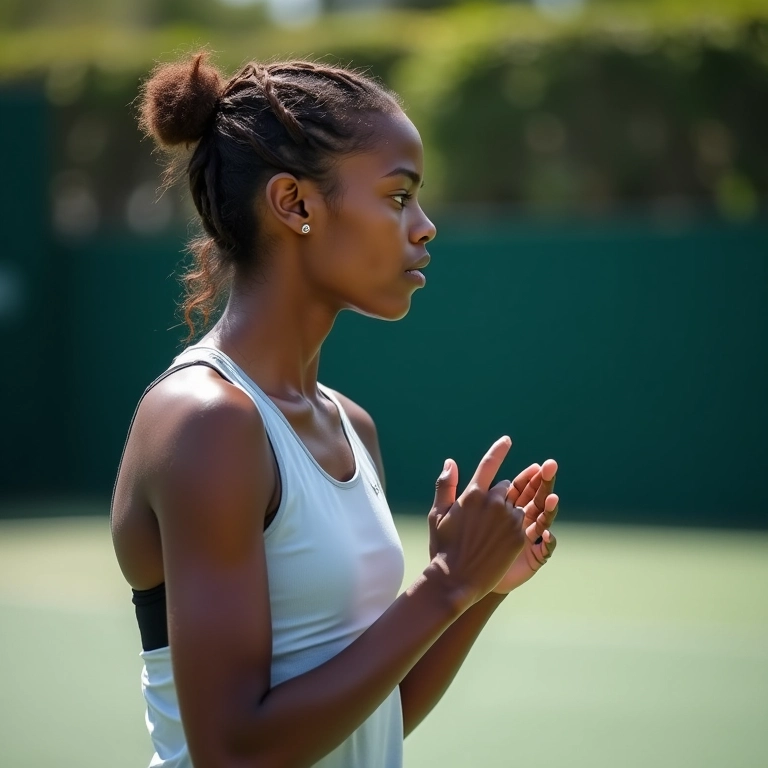 Atleta confessando falta, demonstrando honestidade em quadra de tênis.