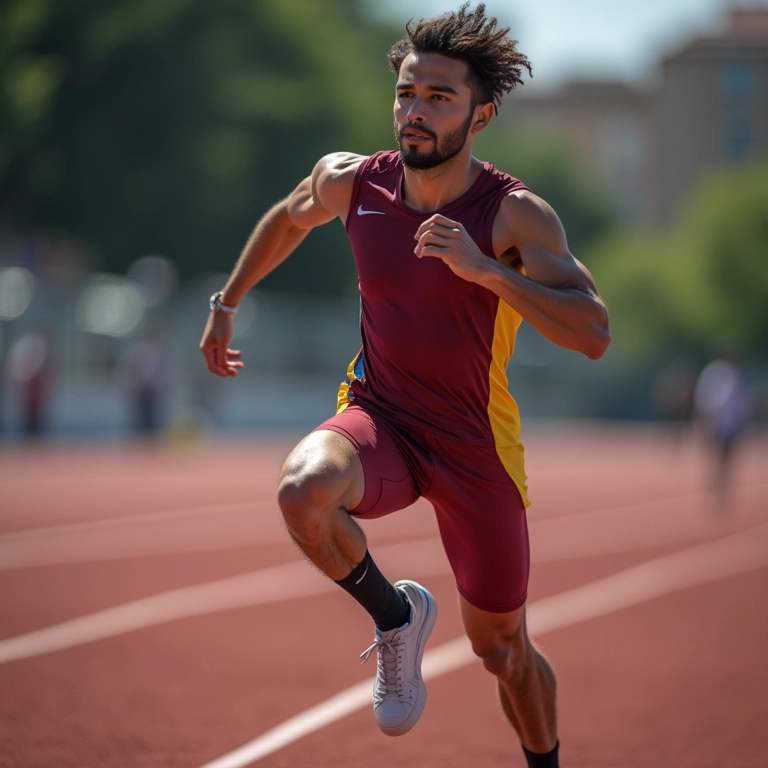 Atleta correndo com creatina na mão.