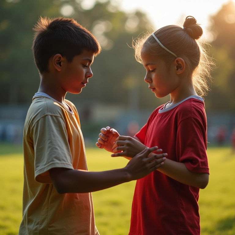 Atleta experiente mentorando jogador mais jovem, construindo caráter.