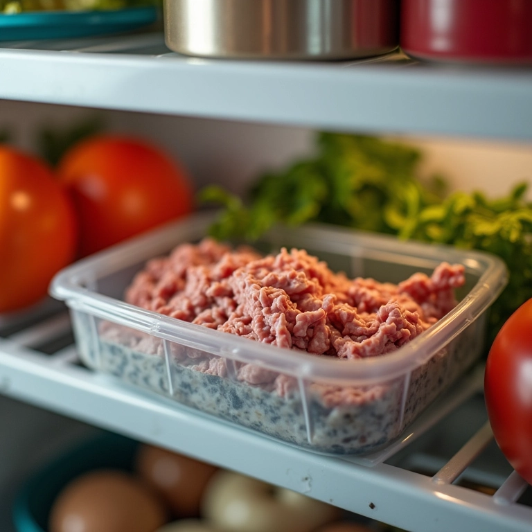 Atum em lata armazenado corretamente em recipiente selado na geladeira.