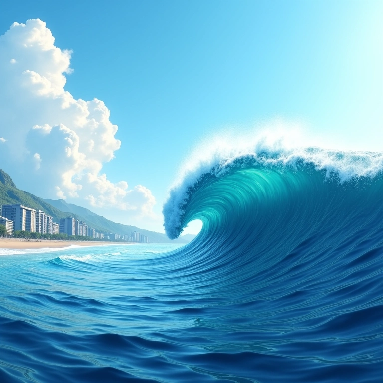 Aumento da altura da onda de tsunami próximo à costa (efeito funil).