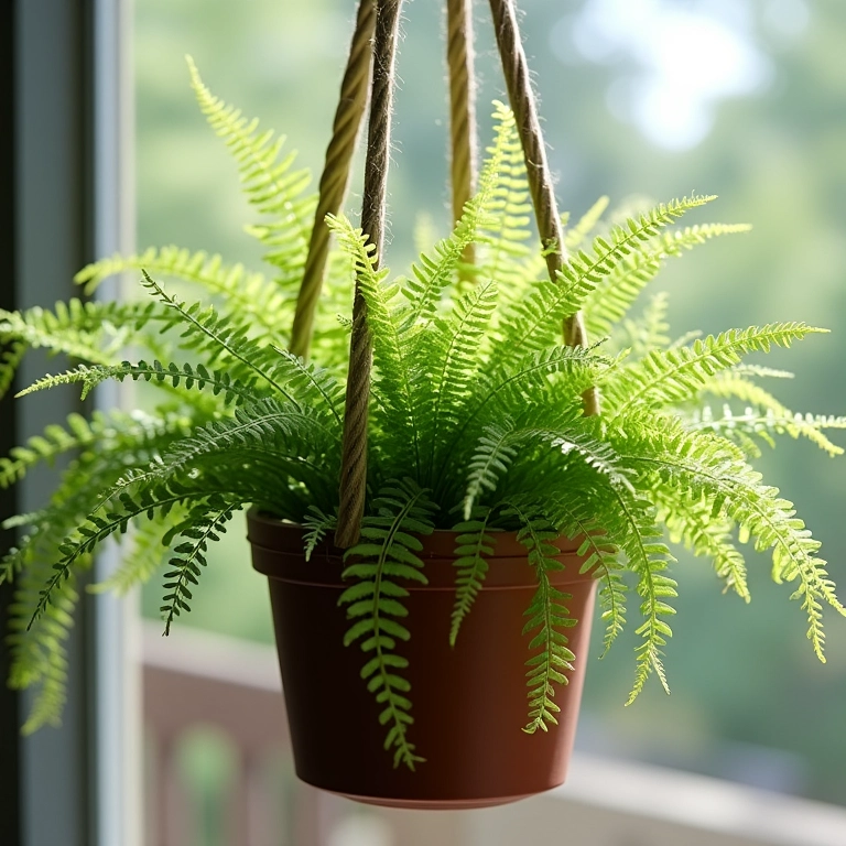 Avencas delicadas em cesto pendurado.