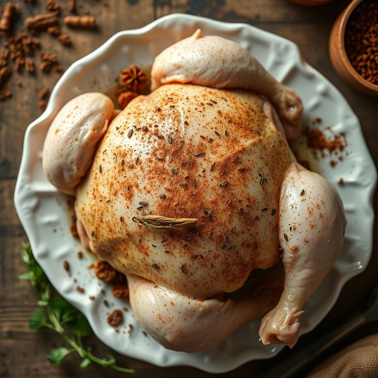 Aves temperadas com mix de especiarias caseiro.