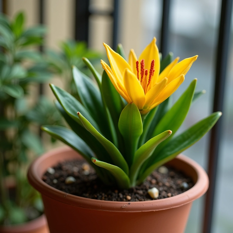 Azaleia plantada em vaso de terracota, ideal para o cultivo.