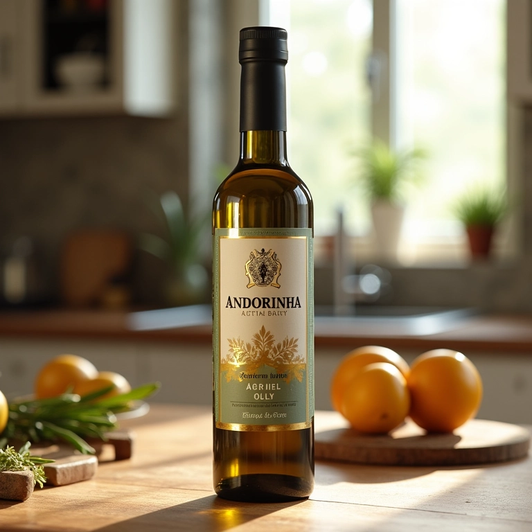 Azeite extra virgem da Andorinha, rótulo elegante.
