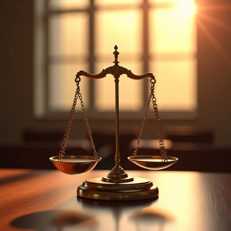 Balança da justiça equilibrada em um tribunal.