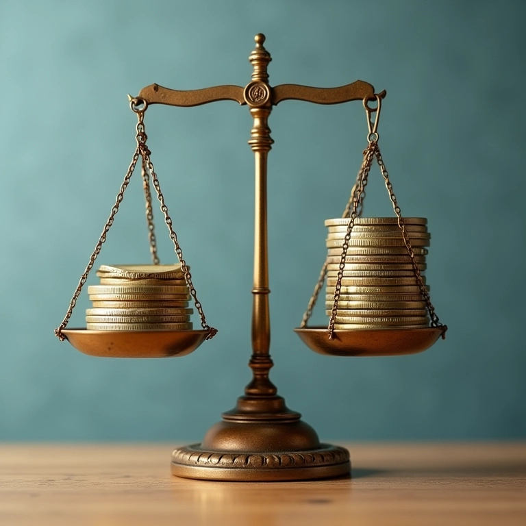 Balança equilibrando diferentes tipos de fundos, representando taxas de imposto.