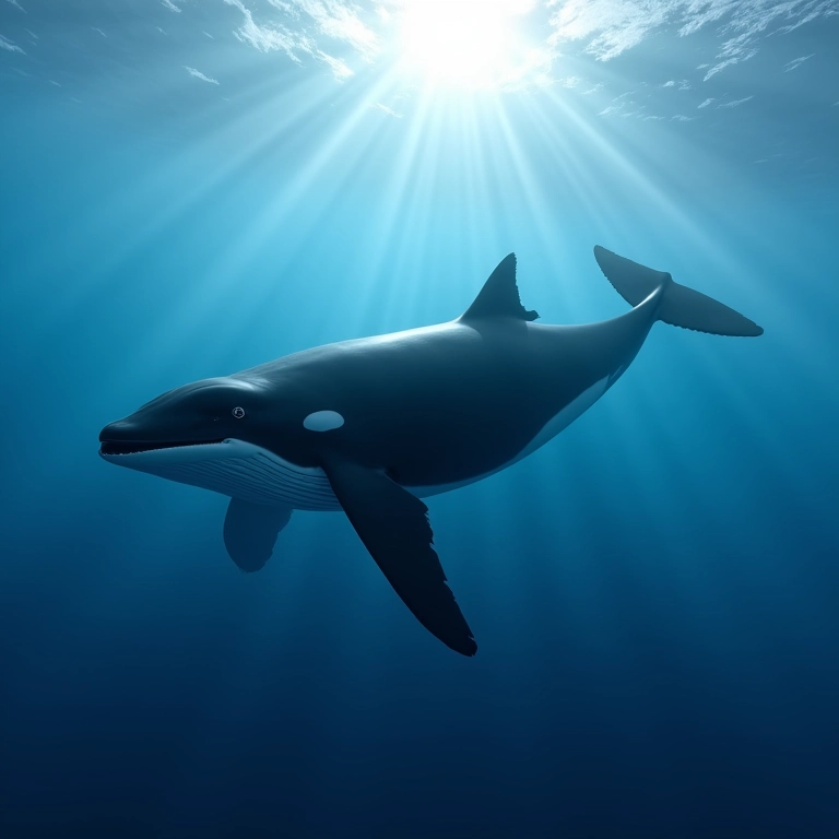 Baleia-da-Groenlândia nadando em águas geladas, um símbolo de longevidade.