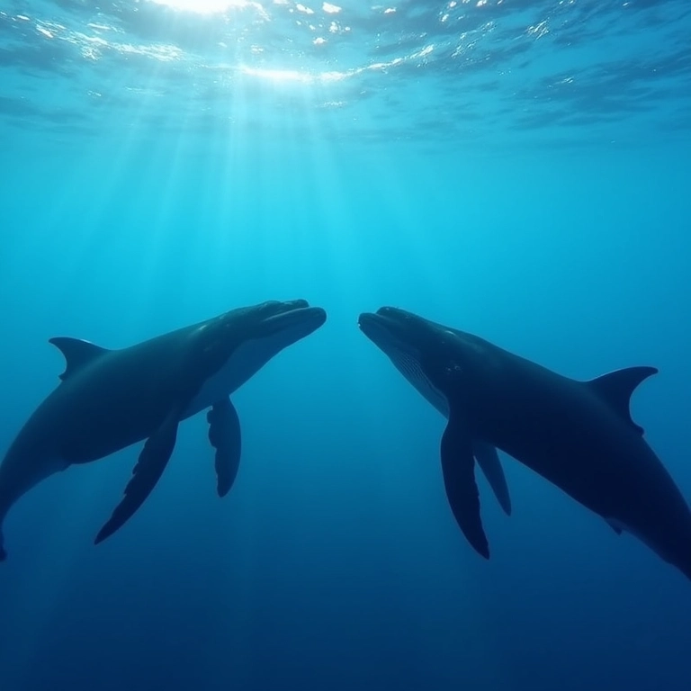 Baleias se comunicando através do som na água.
