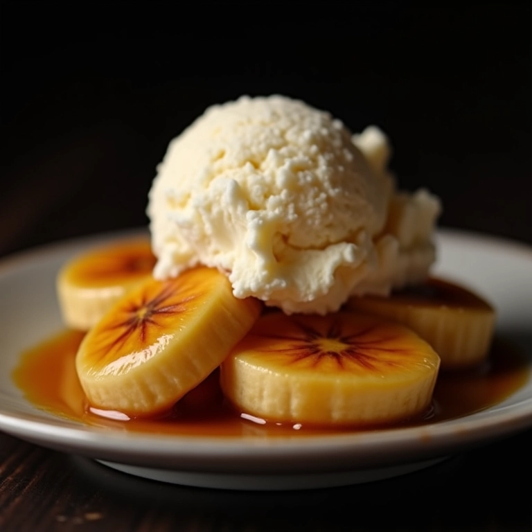 Banana caramelizada com sorvete de creme.