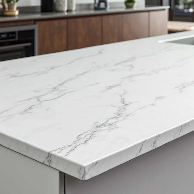 Bancada de quartzo sem emendas com design uniforme, exibindo sua aparência impecável e elegante.