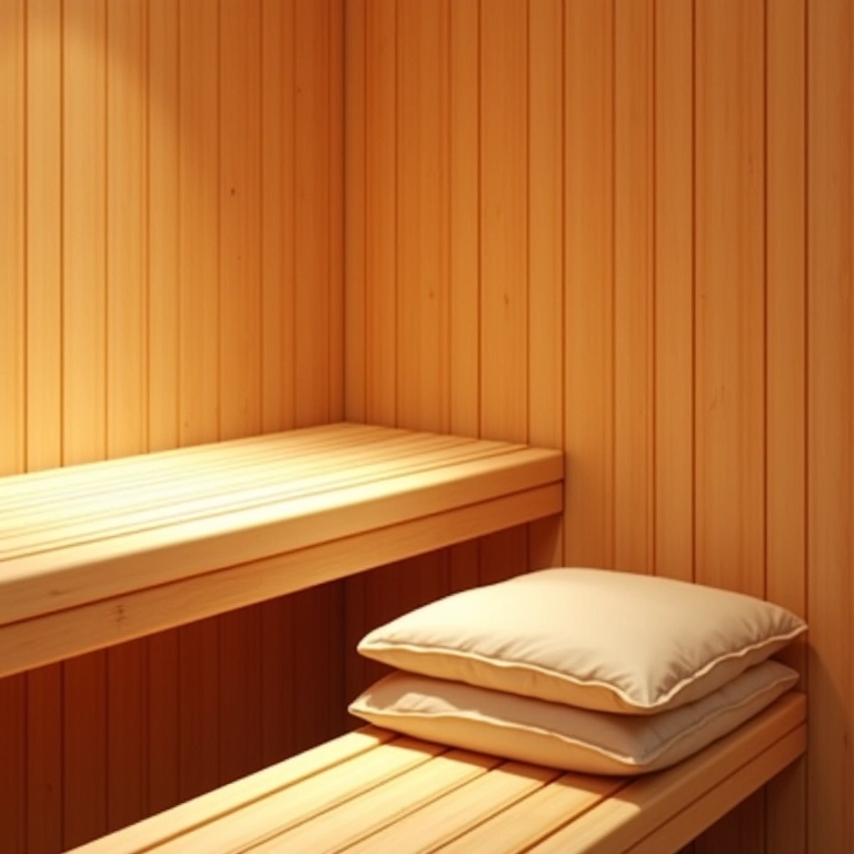Bancos de madeira ergonômicos em sauna para máximo conforto.