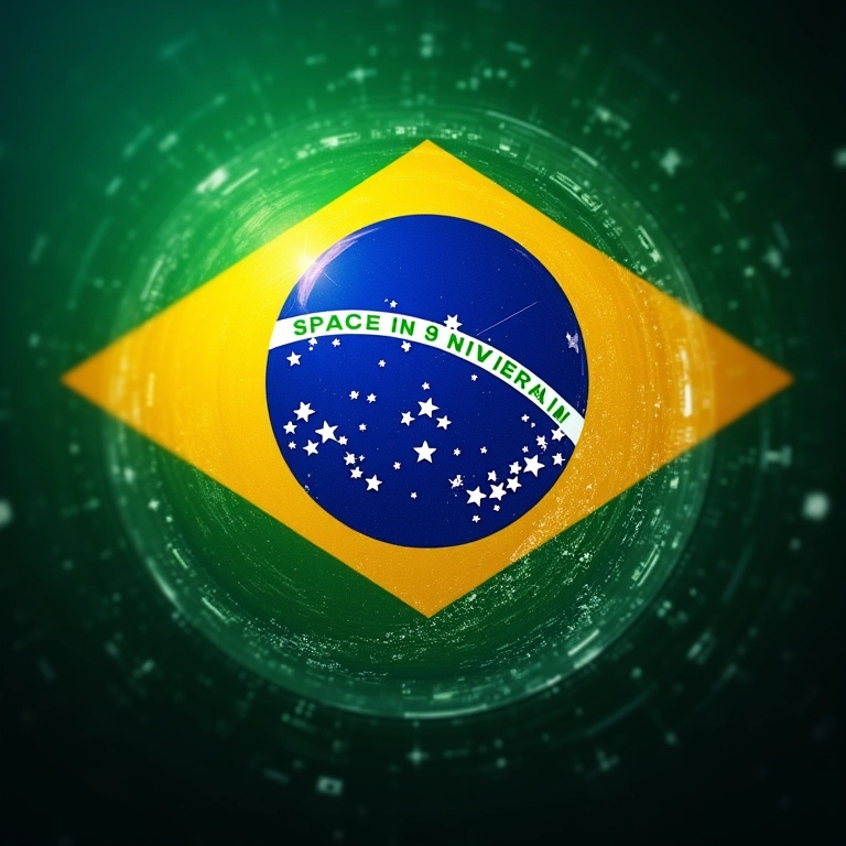 Bandeira brasileira com interface de IA sobreposta, representando a adaptação dos prompts à cultura local.