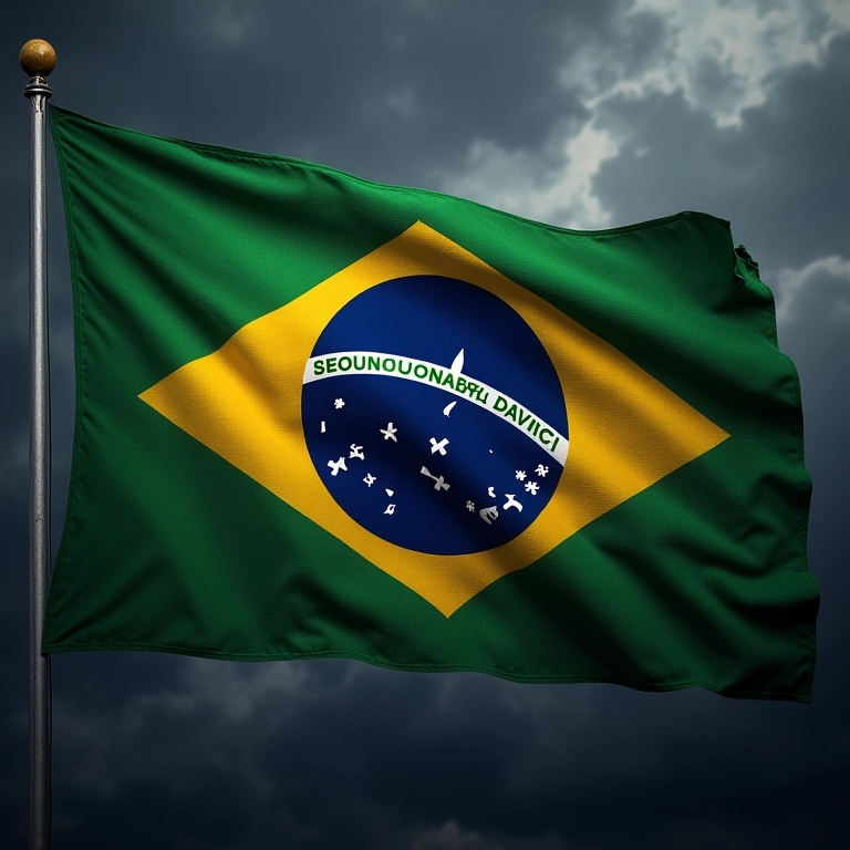 Bandeira brasileira rachada, simbolizando o risco financeiro de um país.
