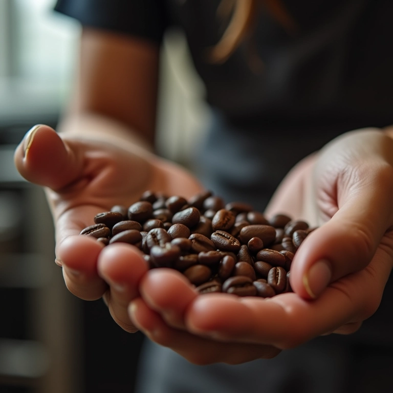 Barista avaliando grãos de café especial quanto a aroma, cor e aparência.